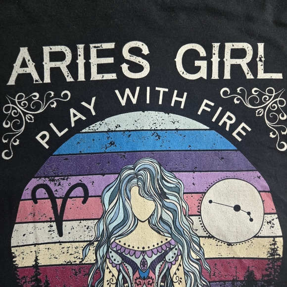 Retro Aries Sign Zodiac T-shirt Womens Birthday Gift Theme Party Black Tee Small - Picture 8 of 12